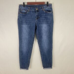JW Jeans Womens 8 Blue Mid Rise‎ Tapered Cuffed Hem Medium Wash Denim